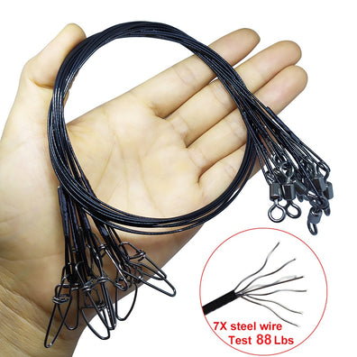 10Pcs/lot 50cm Medium Duty 88Lbs/40Kg Steel Wire Leader with Swivel